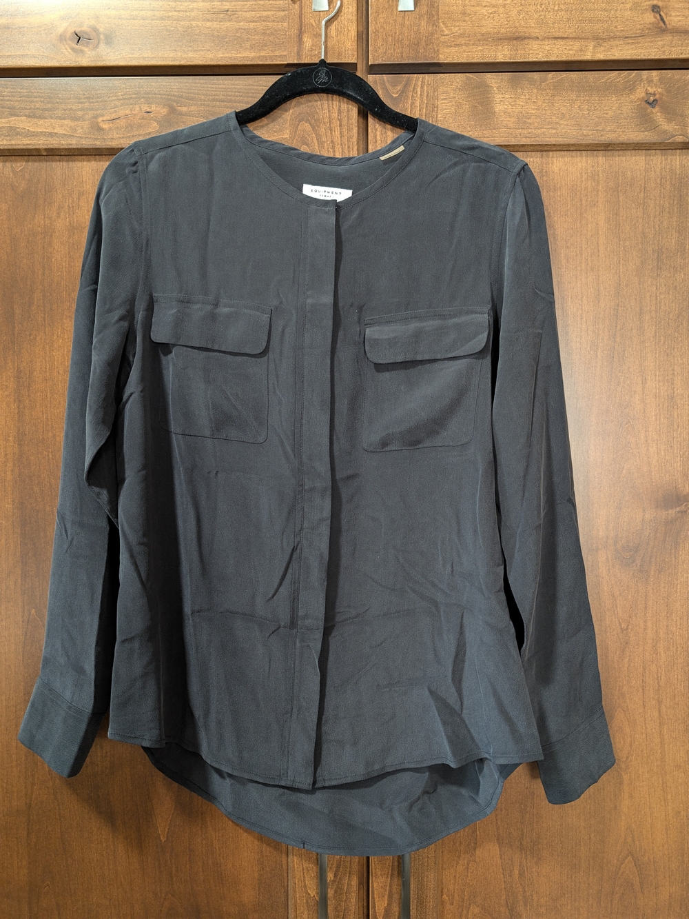 Equipment Femme Black Button Down Dress Blouse Hidden Buttons Women's Medium